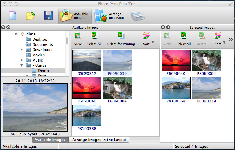  Choose a folder with images for printing from Available Images